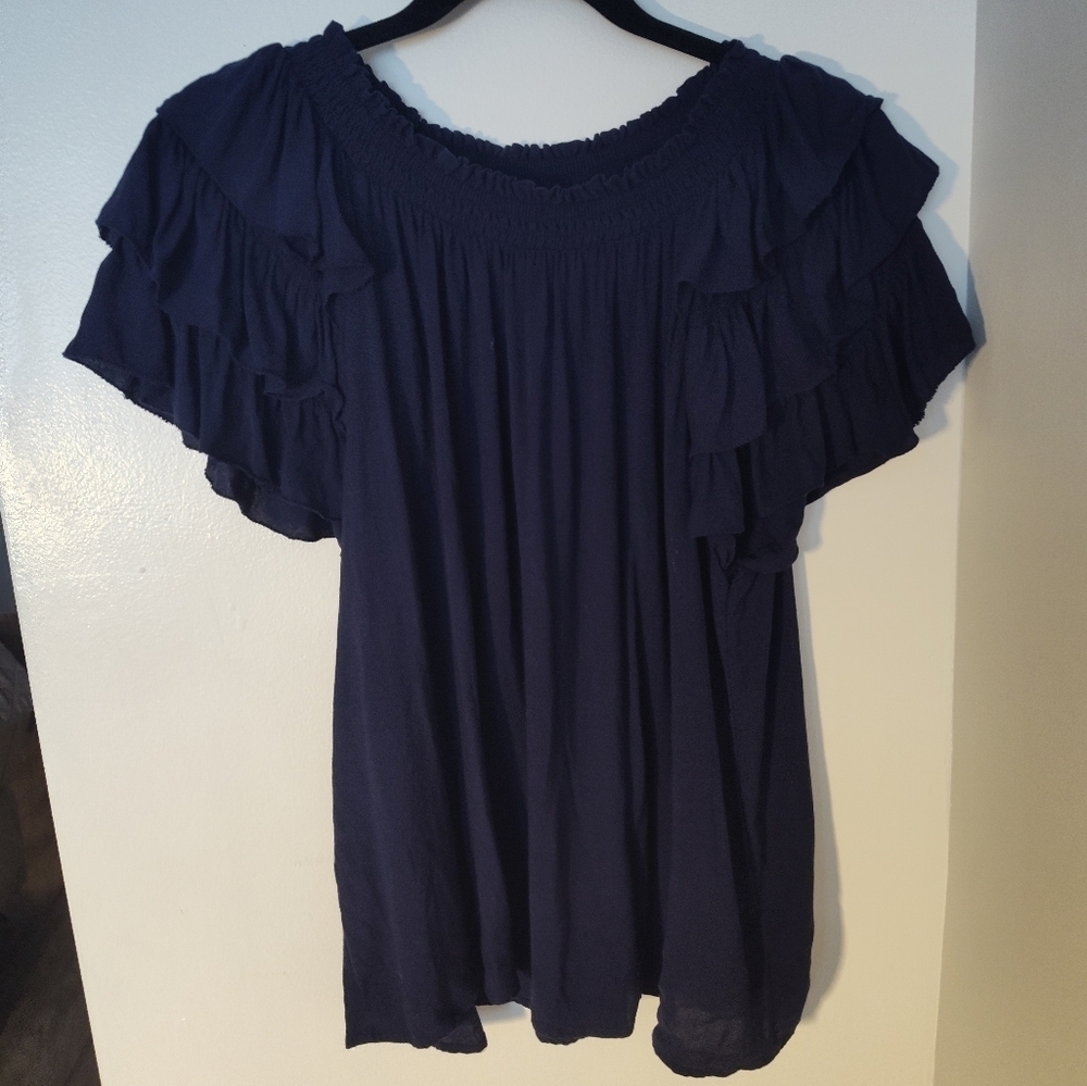 Gap Off- Shoulder ruffle sleeve blue top size m (36)